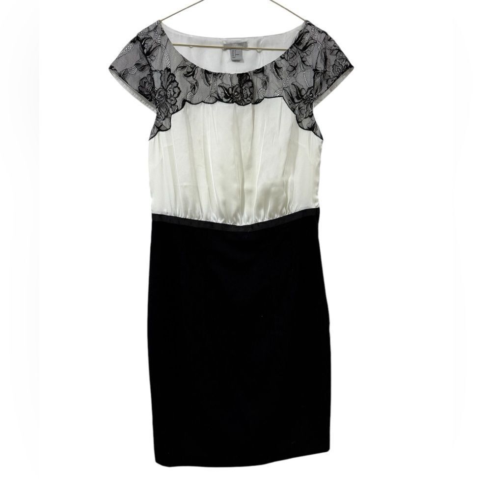 NWT H&M Satin Lace Black and White Cocktail Dress Size 8